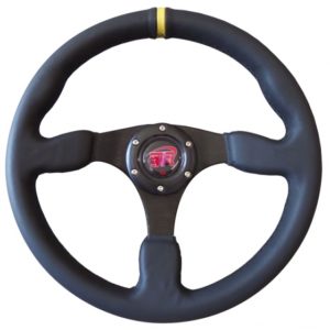 Volante plano racing piel lisa negra de 350 mm