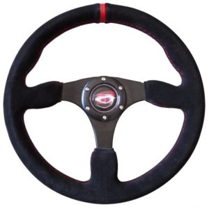 Volante plano racing piel vuelta negra de 350 mm