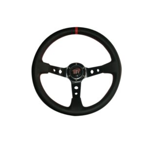 Volante WRC de piel lisa negro/negro costura rojo 350mm