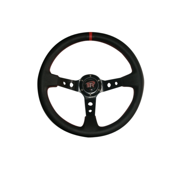 Volante WRC de piel lisa negro/negro costura rojo 350mm
