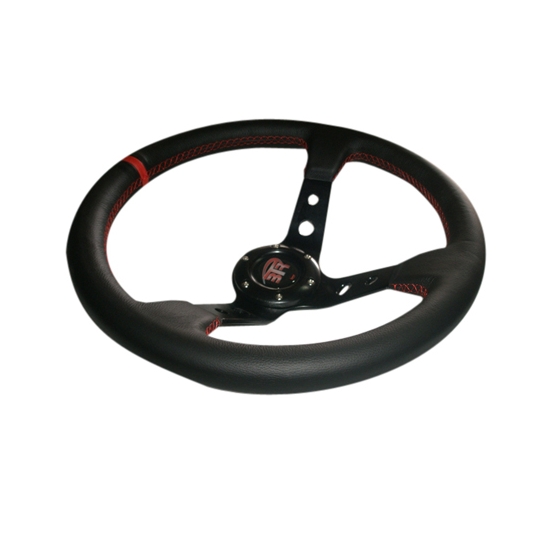 Volante WRC de piel lisa negro/negro costura rojo 350mm - Imagen 2