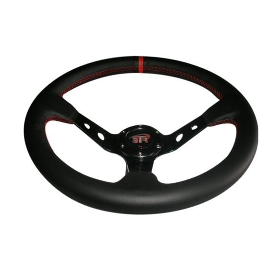 Volante WRC de piel lisa negro/negro costura rojo 350mm - Imagen 3