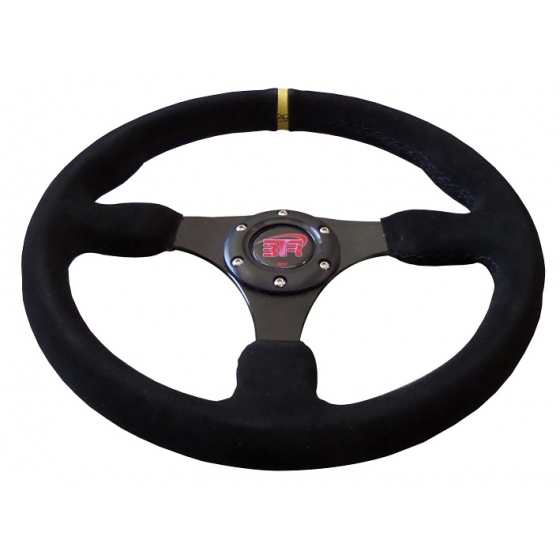 Volante plano racing piel vuelta negra 350mm - Imagen 2