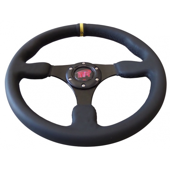 Volante plano racing piel lisa negra de 350 mm - Imagen 2