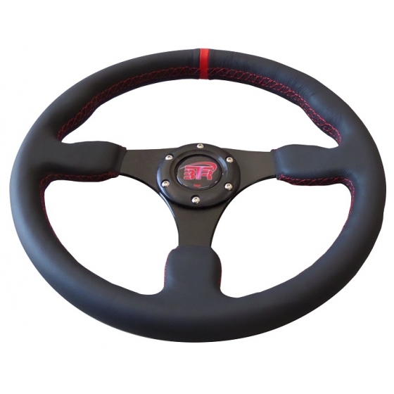 Volante plano racing piel lisa negra de 350 mm - Imagen 2