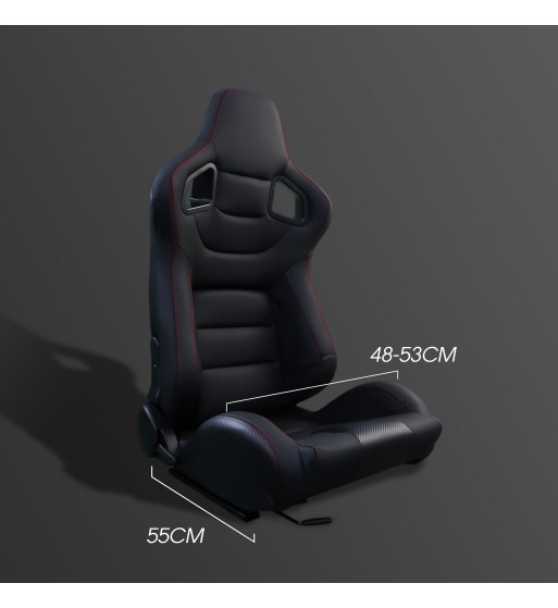 Semibaquet premium en cuero negro textura carbono y costuras rojas - Imagen 2