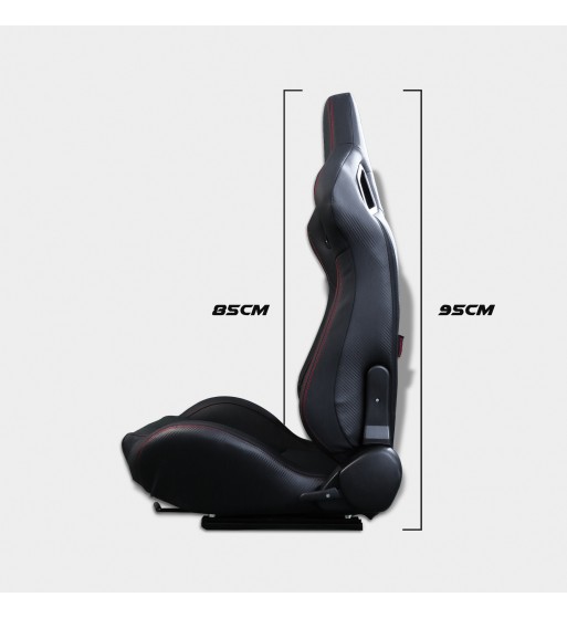 Semibaquet premium en cuero negro textura carbono y costuras rojas - Imagen 4