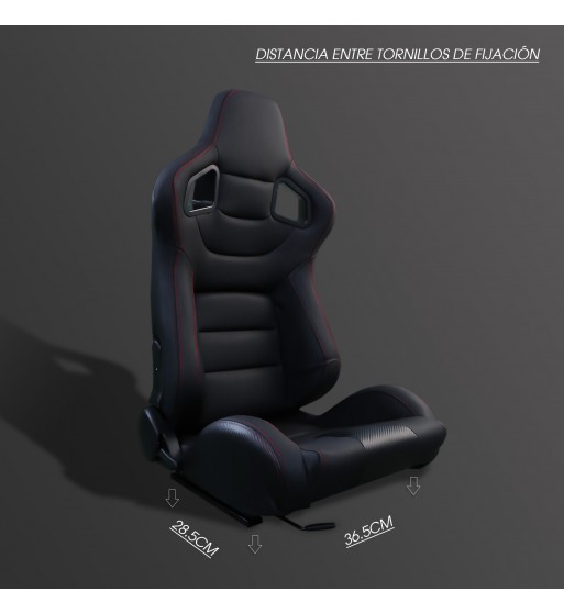 Semibaquet premium en cuero negro textura carbono y costuras rojas - Imagen 6