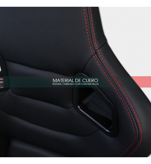 Semibaquet premium en cuero negro textura carbono y costuras rojas - Imagen 8