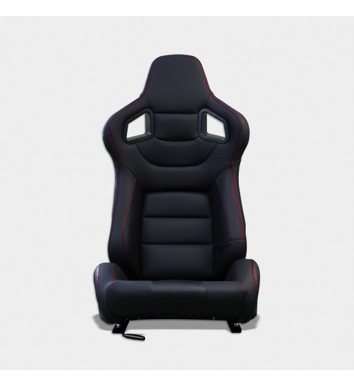 Semibaquet premium en cuero negro textura carbono y costuras rojas